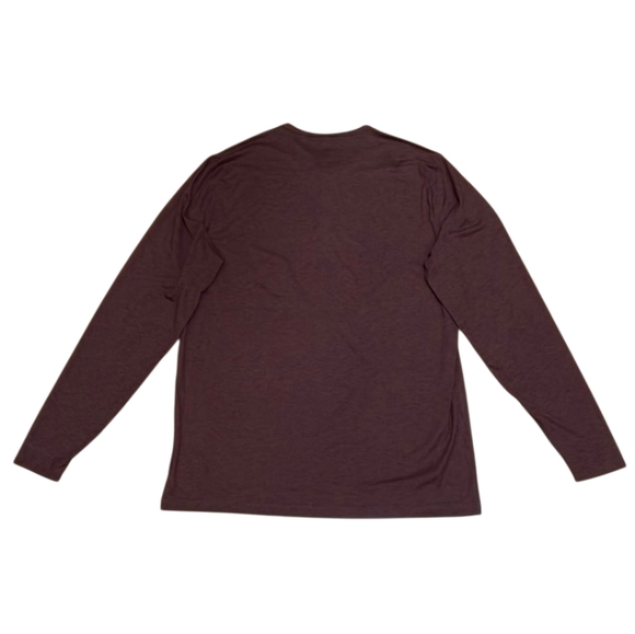 Vuori Long Sleeve Ease Performance Henley in Mahogany Heather - Picture 7 of 9